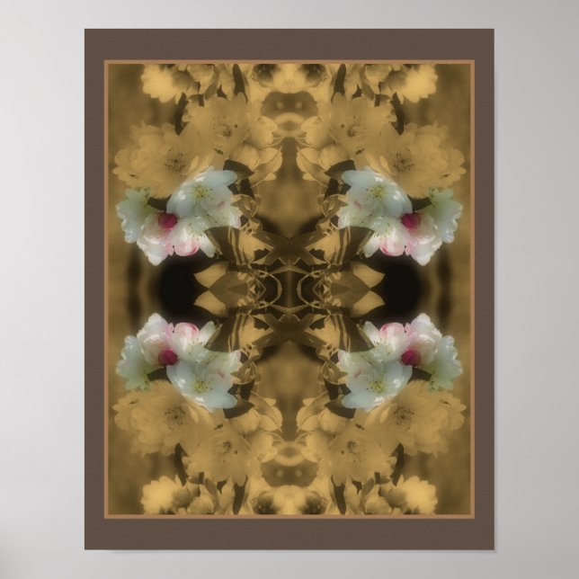 Sepia Flower Blossoms Partial Colour Abstract Poster (Front)