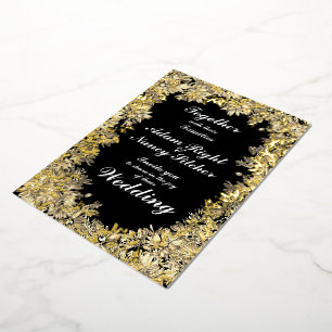 Sepia Flower Boarder on Black Wedding Invitation