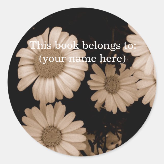 Sepia flowers, hidden bear classic round sticker (Front)