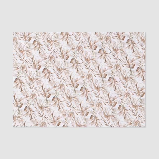 Sepia Foliage on White Boho Baby Shower Tissue Paper (Front)