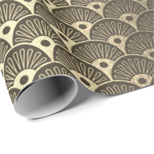 Sepia Foxier Gold Metallic Seashells Art Deco Wrapping Paper