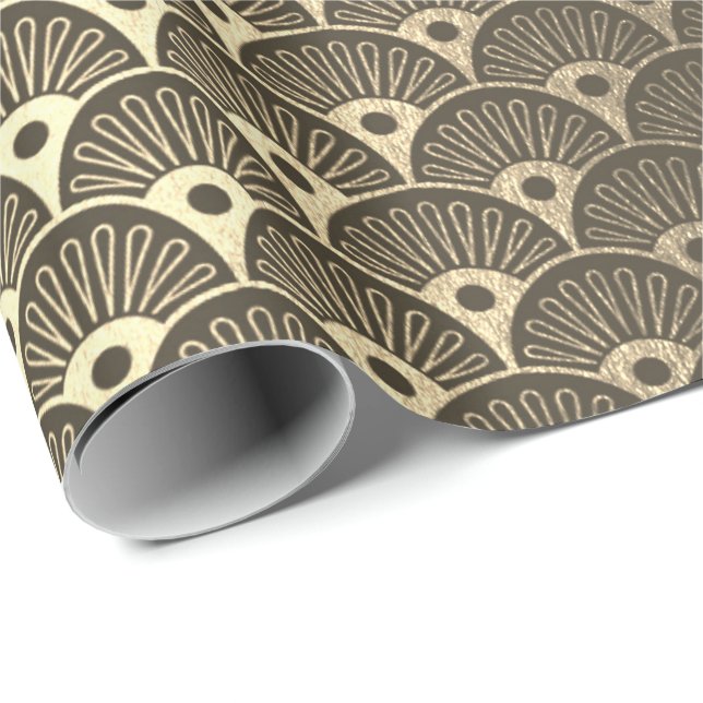 Sepia Foxier Gold Metallic Seashells Art Deco Wrapping Paper (Roll Corner)