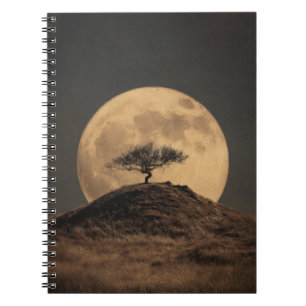 Sepia Full Moon Hill Tree Notebook