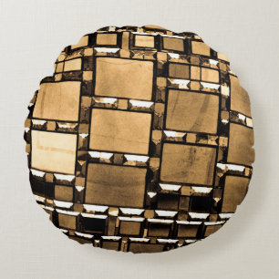 Sepia Geometric Mirror Pattern Round Cushion