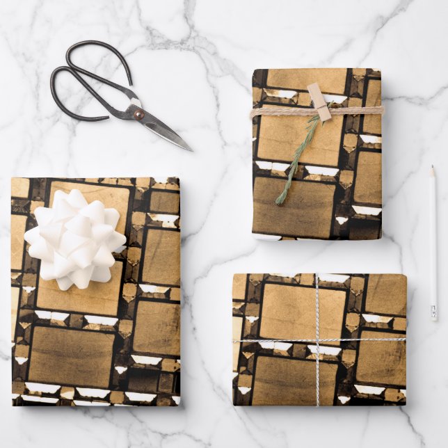 Sepia Geometric Mirrors Pattern Wrapping Paper Sheet (Front)