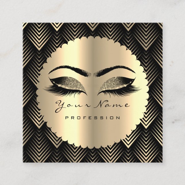 Sepia Gold Black Glitter Makeup Artist Lashes SPA Square Business Card (Front)