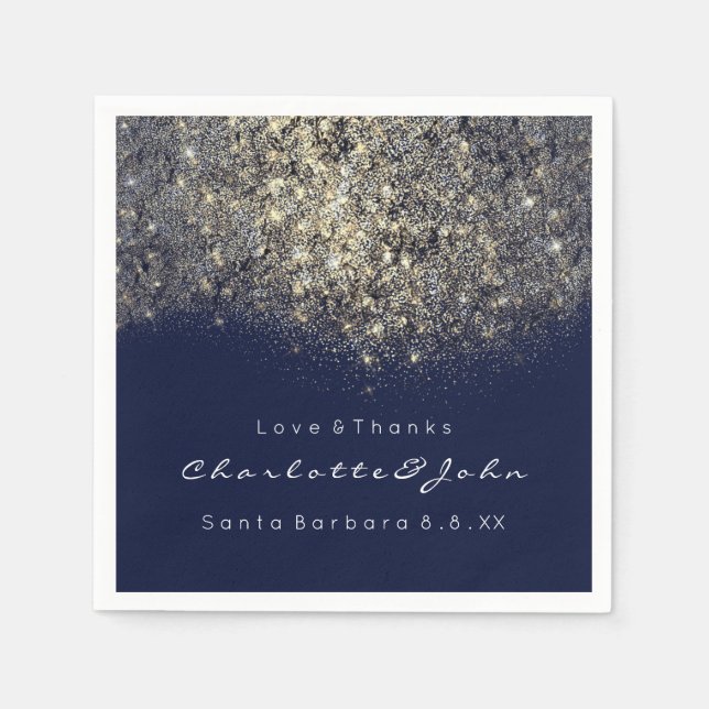 Sepia Gold Glitter Blue Navy Confetti Sequin Napkin (Front)