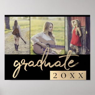 Sepia Gold Graduate   Modern Black Grad 3 Photo Poster