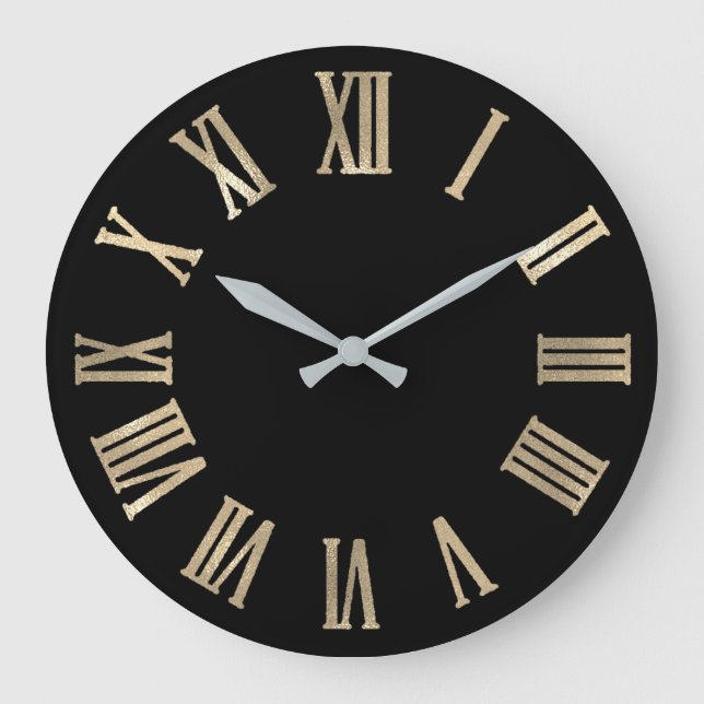 Sepia Gold Grey Black Metallic Roman Numers Large Clock (Front)