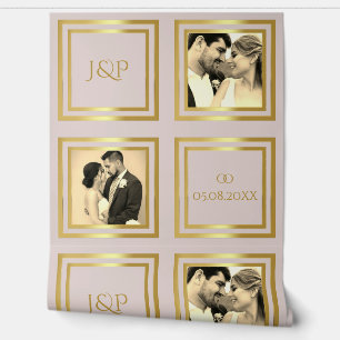 Sepia gold pink photo names wedding decoration wallpaper