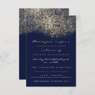 Sepia Gold Sparkly Glitter Blue Navy  Invitation