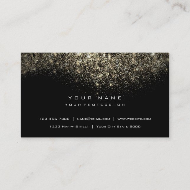 Sepia Gold Sparkly Glitter Glam Black Business Card (Front)