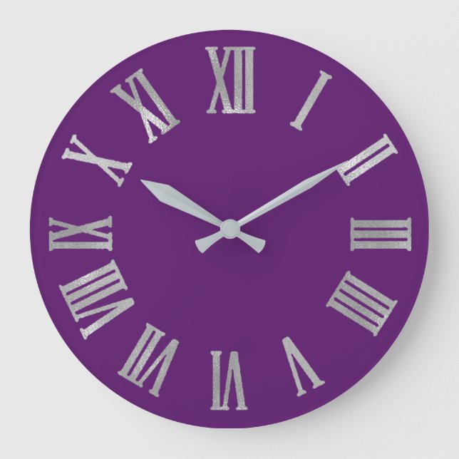 Sepia Gold Violet Metallic Silver Roman Numbers Large Clock (Front)