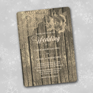 Sepia Gold Wood Lace and Rose Wedding Invitation