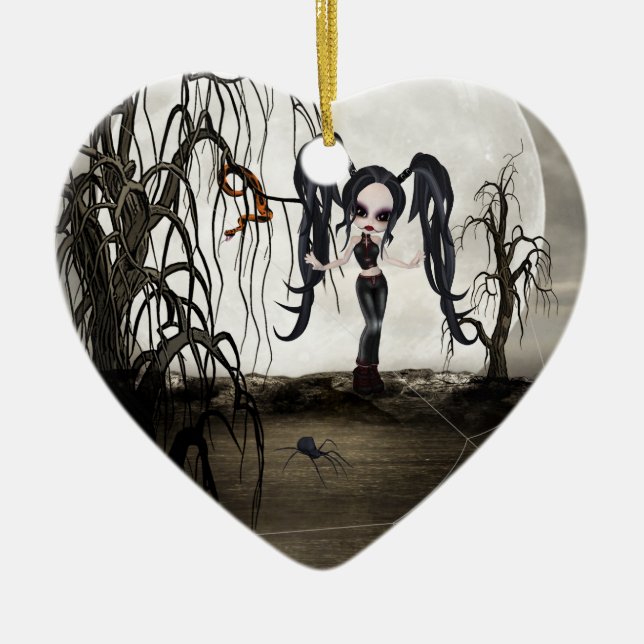 Sepia Goth Girl Ceramic Tree Decoration (Front)