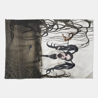 Sepia Goth Girl Tea Towel