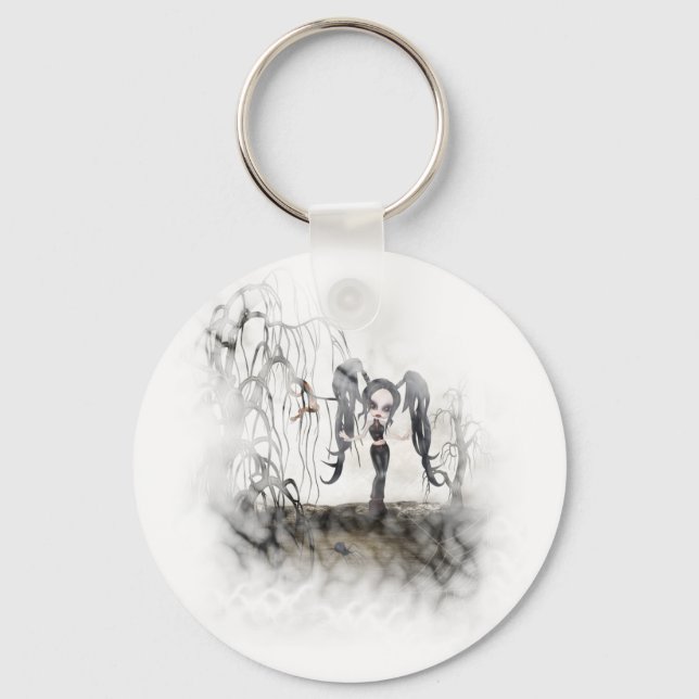 Sepia Goth Girl Vignette Key Ring (Front)
