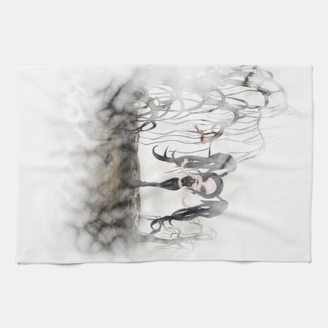 Sepia Goth Girl Vignette Tea Towel (Horizontal)