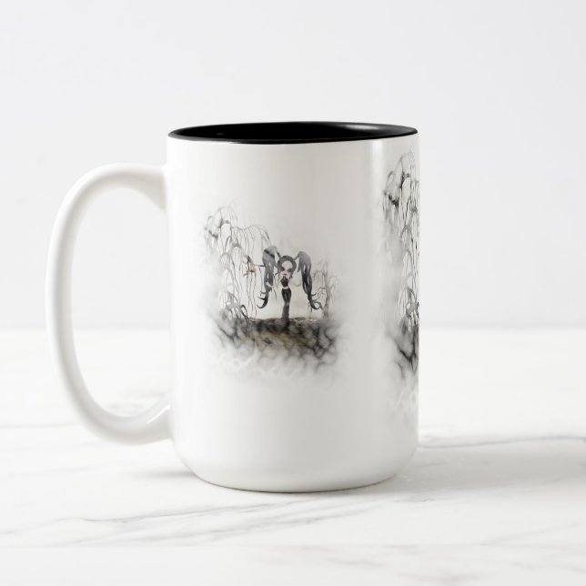 Sepia Goth Girl Vignette Two-Tone Coffee Mug (Left)