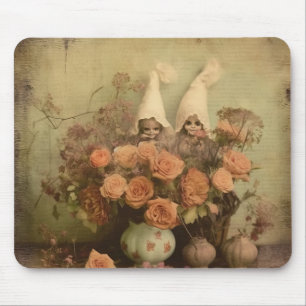 Sepia Gothic Witch with Pumpkins and Autumn Roses Mouse Mat