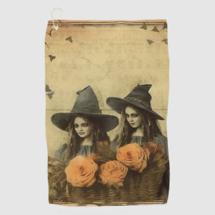 Sepia Gothic Witches Orange Rose Basket Golf Towel