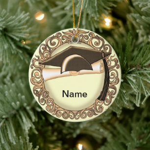 Sepia Graduation Cap Ceramic Tree Decoration