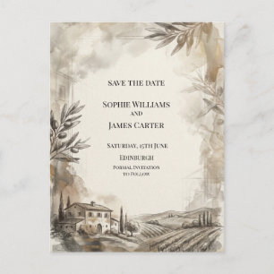 Sepia Highland Arch Sketch Save The Date Postcard