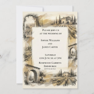 Sepia Highland Arch Sketch Wedding Invitation