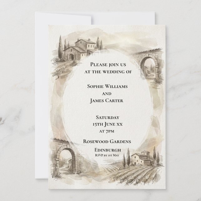 Sepia Highland Arch Wedding Invitation (Front)