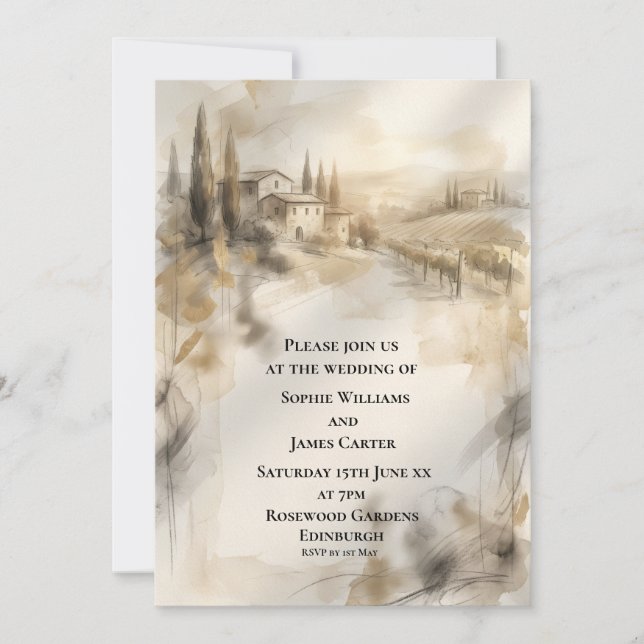 Sepia Highland Manor Wedding Invitation (Front)