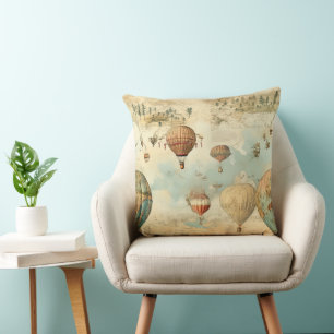 Sepia Hot Air Balloon Antique Map Cushion