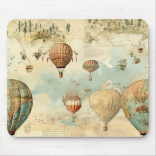 Sepia Hot Air Balloon Antique Map Mouse Mat