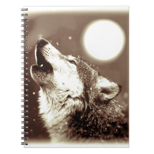 Sepia Howling Wolf at Moon Notebook