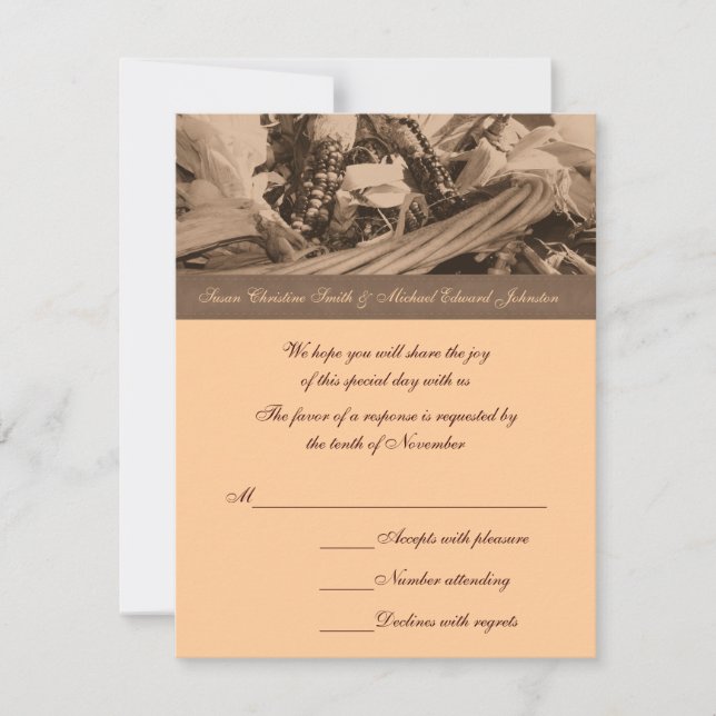 Sepia Indian Corn Basket Wedding  RSVP Card (Front)