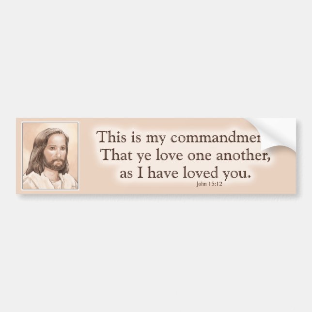 Sepia Jesus Art Bible Quote - John 15:12 Bumper Sticker (Front)
