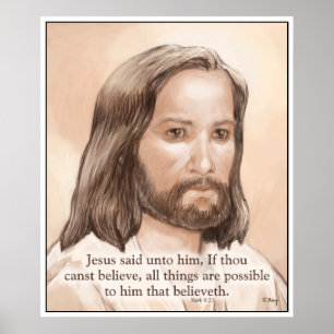 Sepia Jesus Art Bible Quote - Mark 9:23 Poster