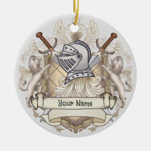 Sepia knight Shield surname Ceramic Tree Decoration
