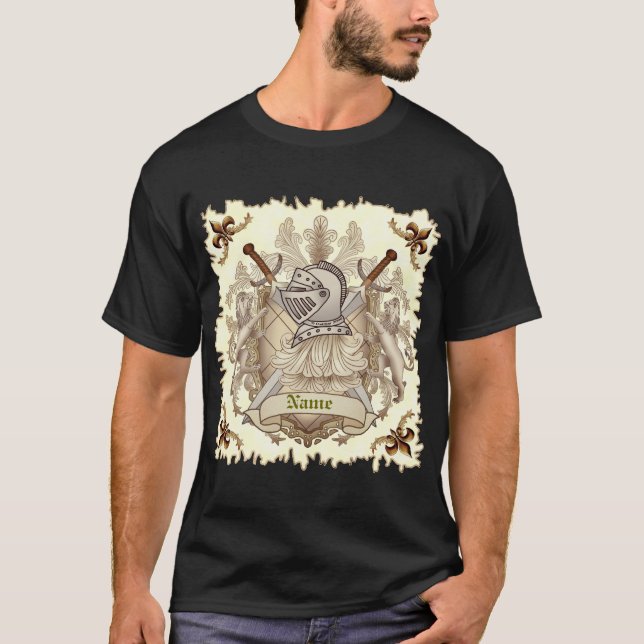 Sepia knight Shield surname T-Shirt (Front)