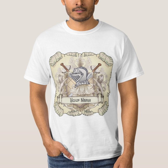 Sepia knight Shield surname T-Shirt (Front)