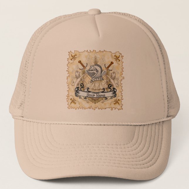 Sepia knight Shield surname Trucker Hat (Front)