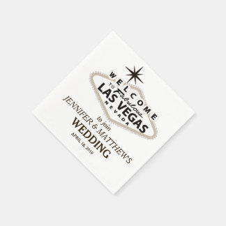 Sepia Las Vegas Welcome Sign Personalised Wedding Napkin