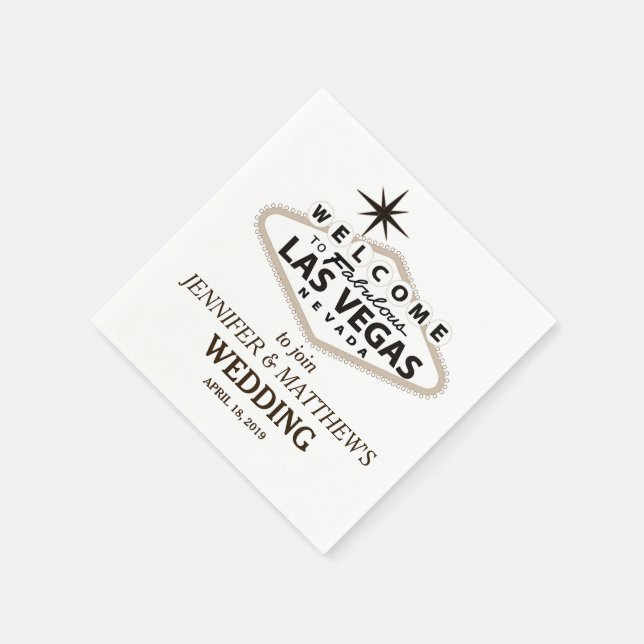 Sepia Las Vegas Welcome Sign Personalised Wedding Napkin (Corner)