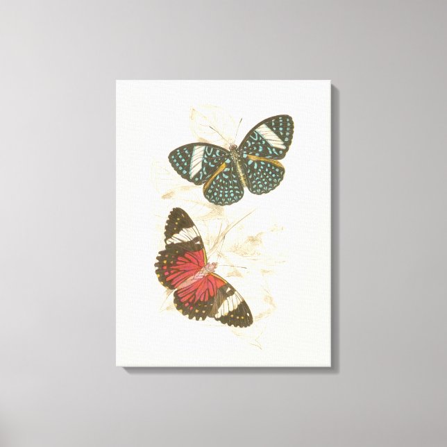 Sepia Leaves with Colourful Butterflies Canvas Print (Front)