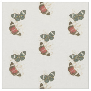 Sepia Leaves with Colourful Butterflies Fabric