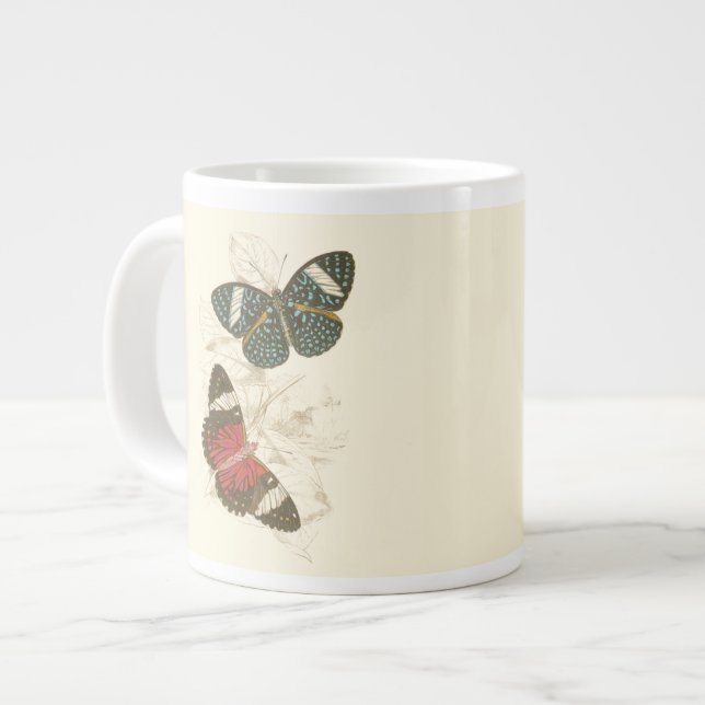 Sepia Leaves with Colourful Butterflies Large Coffee Mug (Front Left)