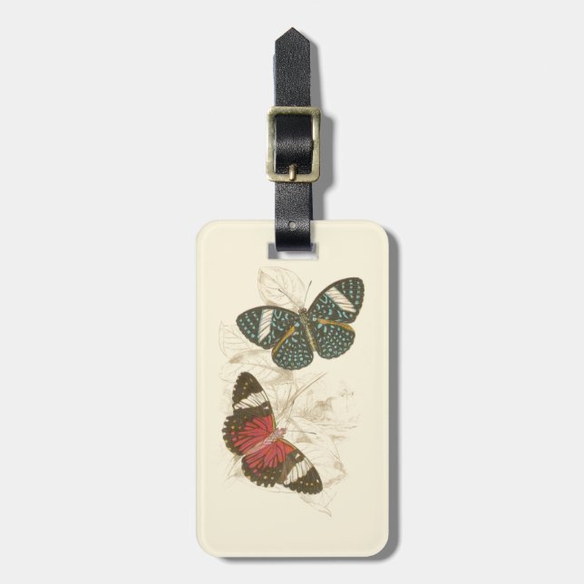 Sepia Leaves with Colourful Butterflies Luggage Tag (Front Vertical)
