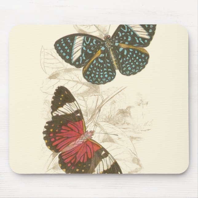 Sepia Leaves with Colourful Butterflies Mouse Mat (Front)