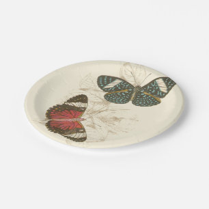 Sepia Leaves with Colourful Butterflies Paper Plate