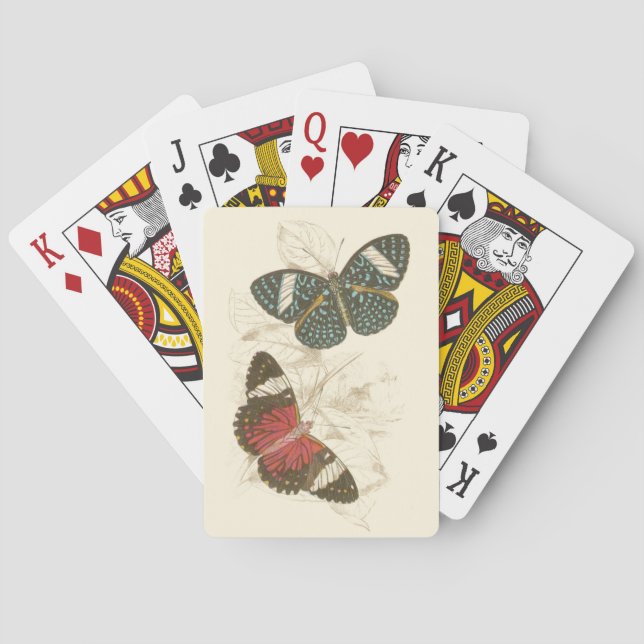 Sepia Leaves with Colourful Butterflies Playing Cards (Back)