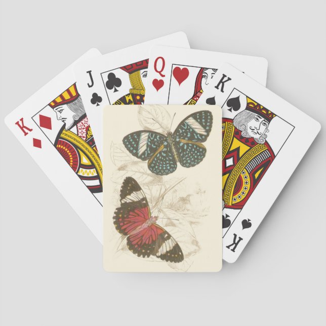 Sepia Leaves with Colourful Butterflies Playing Cards (Back)